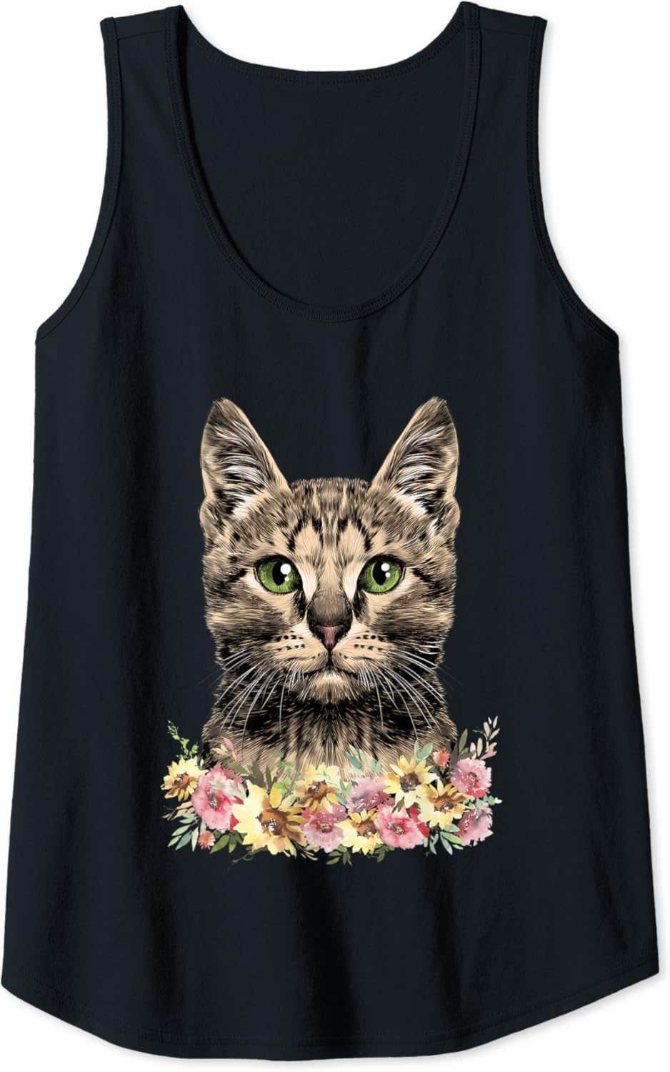 Womens Tabby Cat Floral Tank Top Clothing, Shoes & Jewelry